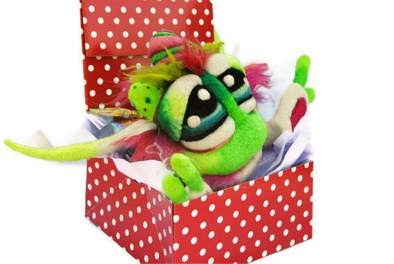 OOAK Original Watermelon Apple Berry Cupcake Goblin Needle Felted Soft Sculpture Wool Fantasy Art Doll RESERVED
