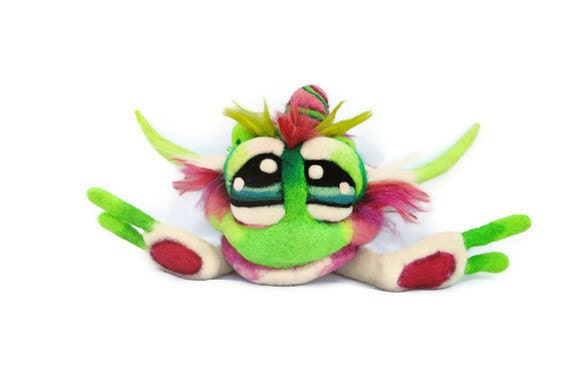 OOAK Original Watermelon Apple Berry Cupcake Goblin Needle Felted Soft Sculpture Wool Fantasy Art Doll RESERVED