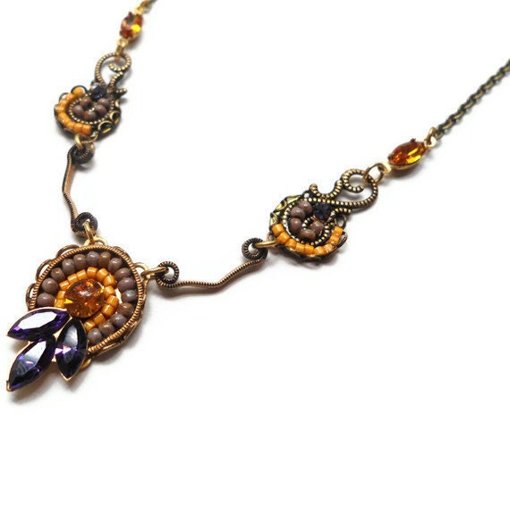 Necklace, Tribal, Mosaic, baltimore Ravens, Beadwork, Purple, Yellow
