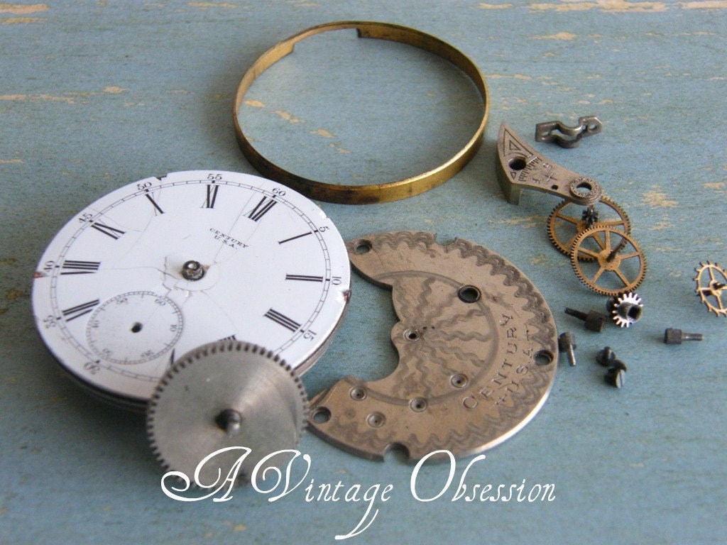 Vintage Pocket Watch Parts for use in Steampunk Jewelry by avintageobsession on etsy