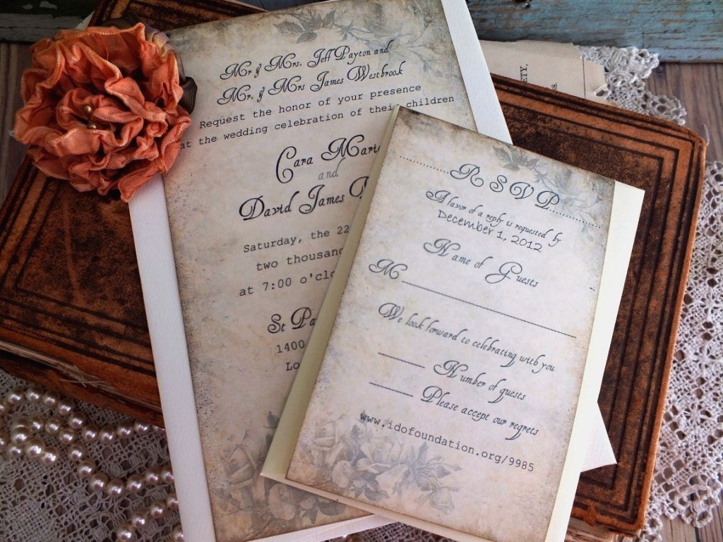 Vintage Romantic Wedding Invitation Suite Handmade by avintageobsession on etsy