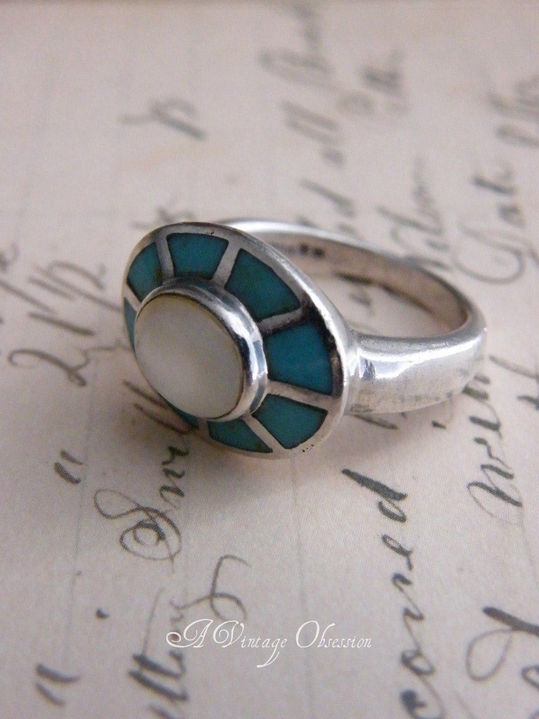 Vintage Turquoise Sterling Silver Ring by avintageobsession on etsy