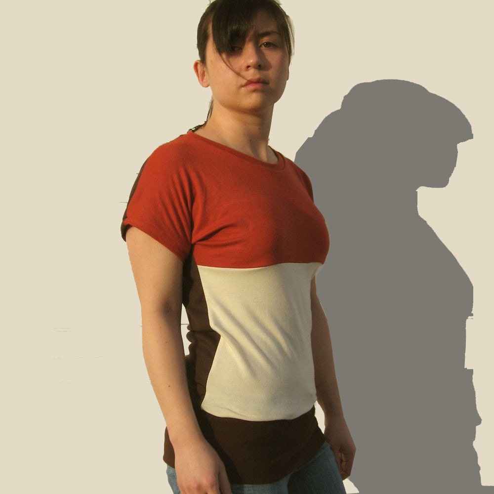 20% off Organic Bamboo and Ultra Soft Jersey in Cream- Color Block Shirt