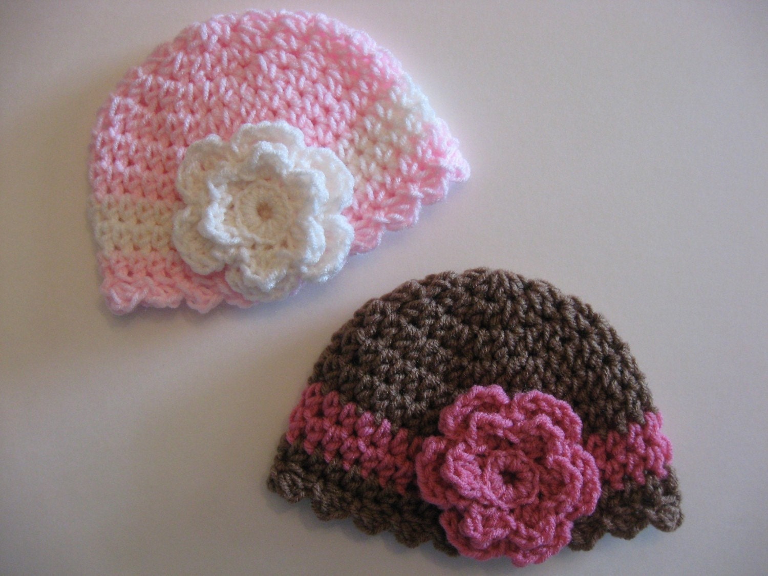 SALE Set of 2 Crochet Newborn 0-3 Month Baby Hats
