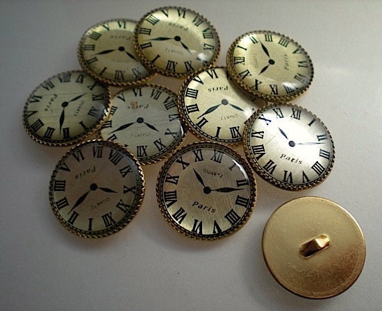 10 Paris clock buttons 3/4 inch,gold backed