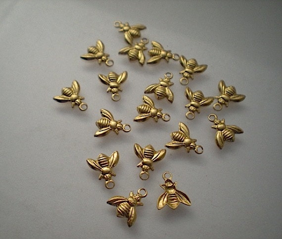 18 teeny tiny brass bee charms