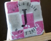 Personalized Monogram Wedding Favor Mosaic Magents, Pink and Gray, Set of 25