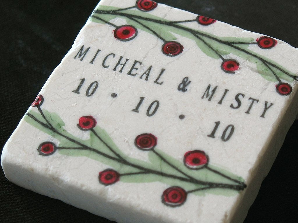 Red Berry Vine Save the Date Magnets, Wedding Favors, Set of 25