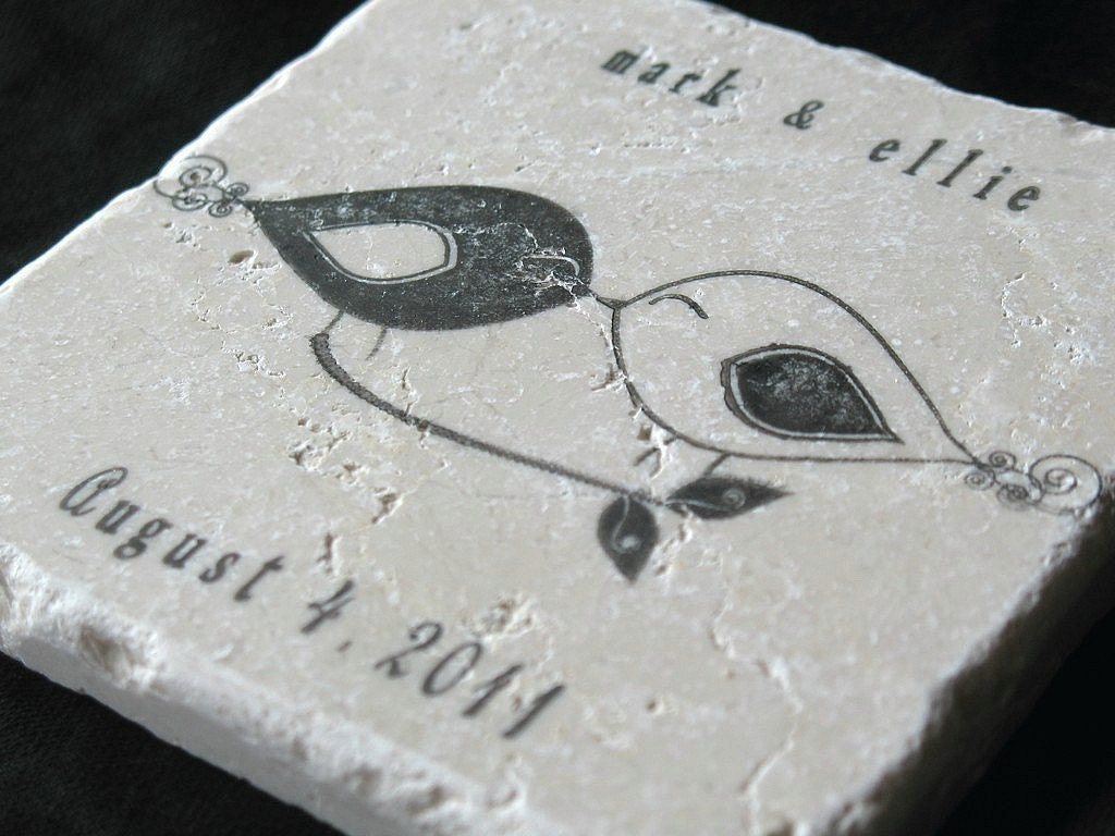 Black and White Love Bird Wedding Favor Coasters, Set of 30