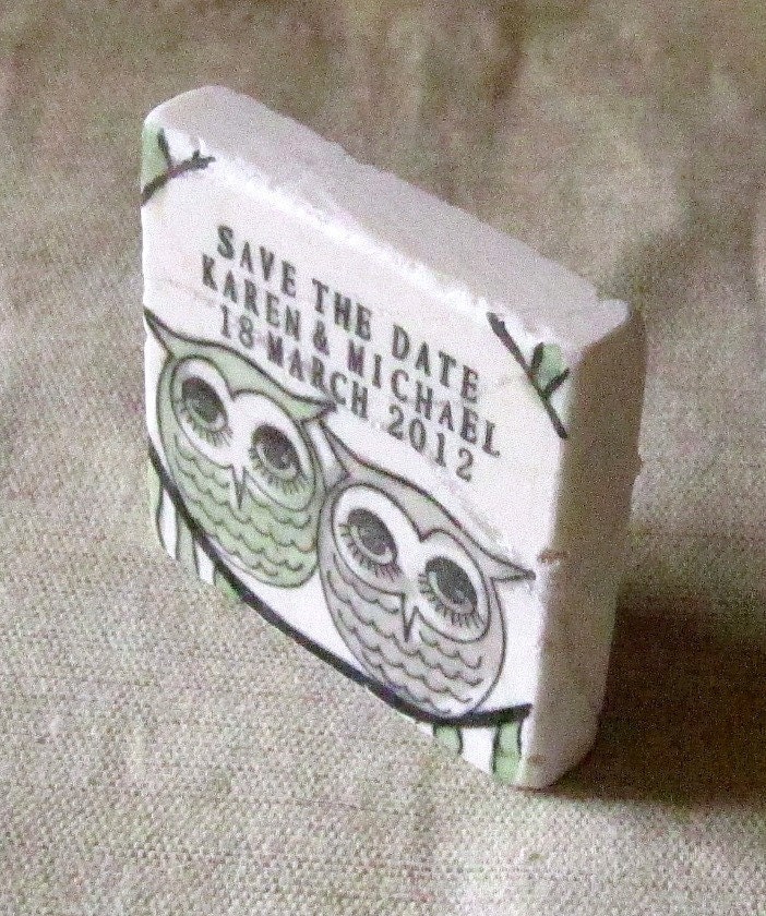 Cozy Owl Save The Date Magnets, Set of 25, Gray and Sage Green - MyLittleChick