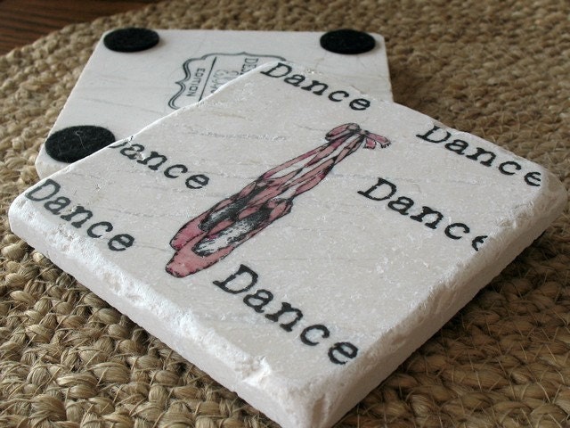 Pink Ballet Dance Slippers Absorbent Tile Coasters, Set of 4