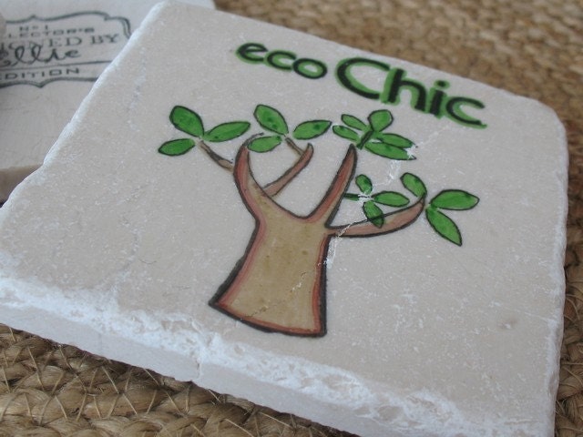 Eco Chic Go Green Tile Coasters, Set of 4