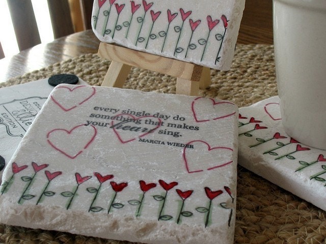 Valentine Gift, Make Your Heart Sing Absorbent Tile Coasters, Set of 4