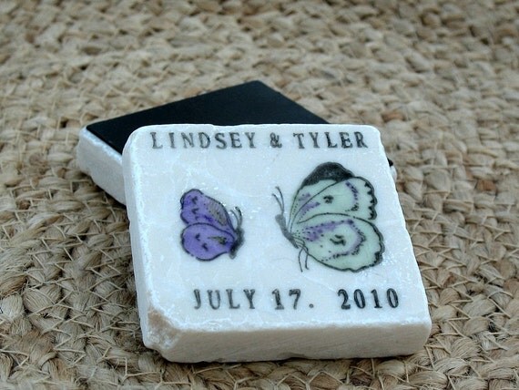 Butterfly Wedding Favor Magnets, Save the Date Magnets, Green and Purple, Set of 25