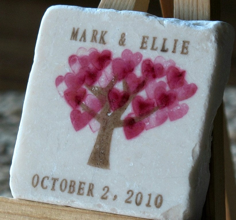 Magenta Heart Tree Save the Date Magnets, Wedding Favors,  Set of 25