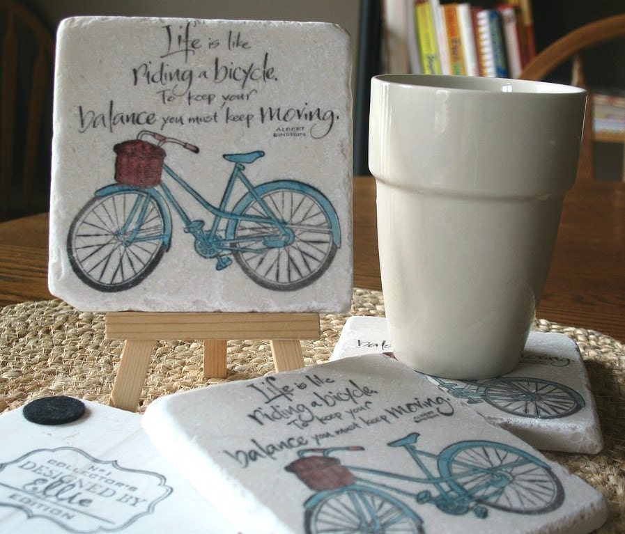 Keep Moving Bicycle Tile Coasters, Set of 4