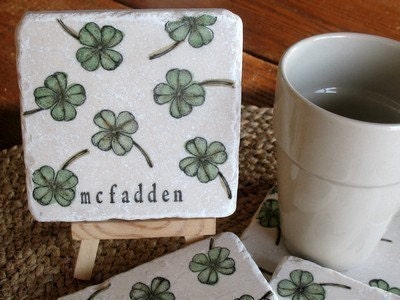 Personalized Shamrock Tile Coasters, Set of 4