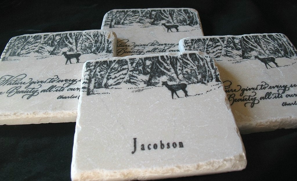 Personalized Winter Morning Tile Coasters, Set of 4