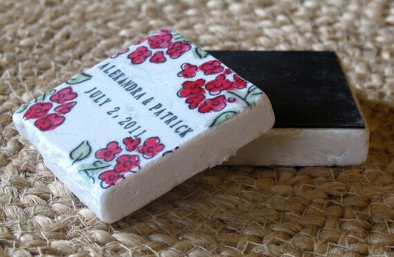 Red and Green Flower Wedding Favors, Save the Date Magnets, Set of 25