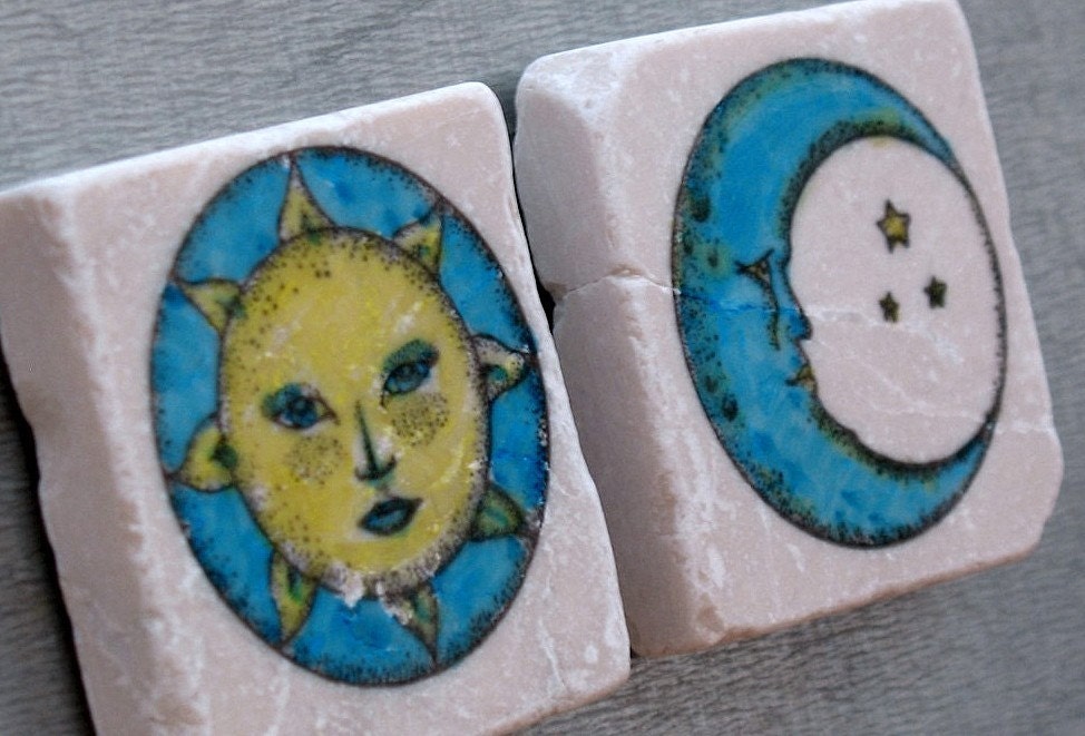 Celestial Sun and Moon Magnets Set of 2, Ready to Ship