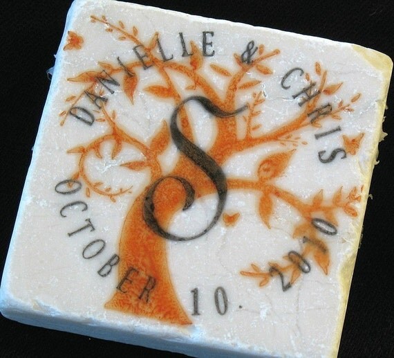 Monogram Save the Date Magnets, Wedding Favor Magnets, Autumn tree, Set of 15