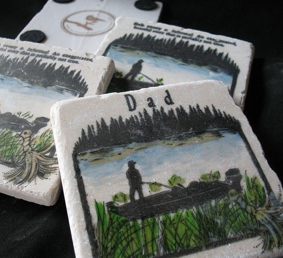 Personalized Fisherman Tile Coasters, Set of 4