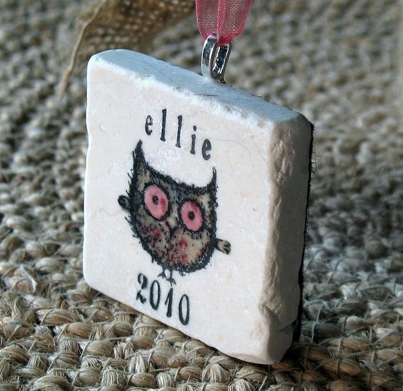 Personalized Holiday Ornament, Baby Girl Owl including Gift Box