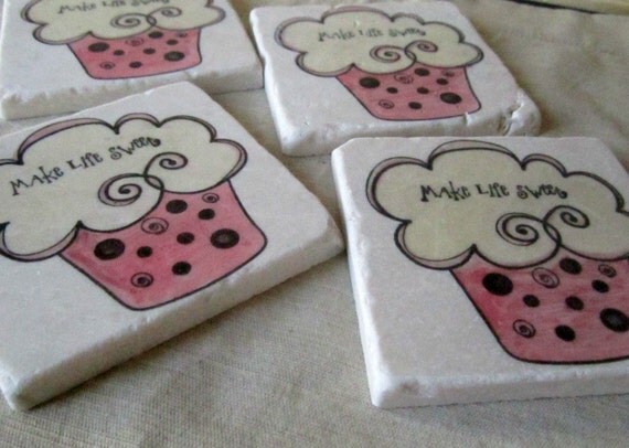 Cupcake Coasters, Set of 4, Ready to Ship