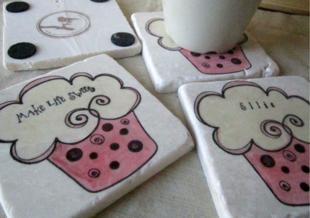 Cupcake Coasters, Set of 4, Ready to Ship