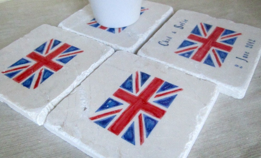 British Flag Wedding Favor Coasters, Set of 25