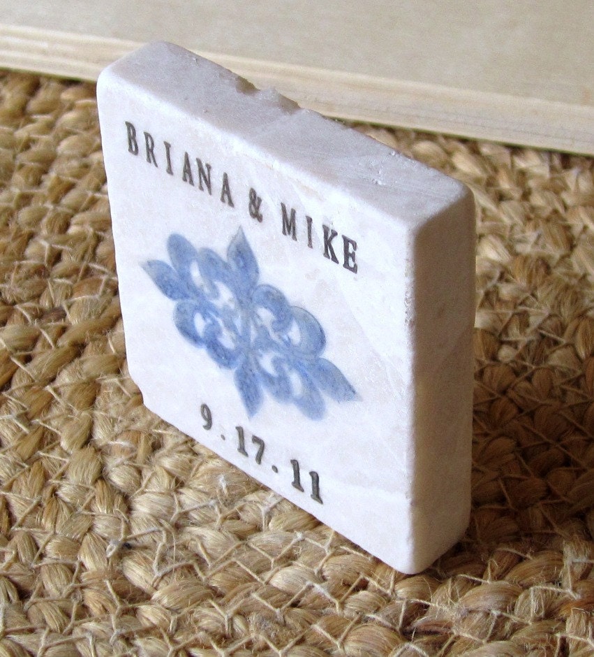 Slate Blue Fleur de Lis Wedding Favors, Save the Date Magnets, Set of 25