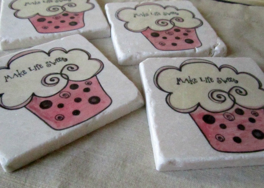 Cupcake Coasters, Set of 4, Ready to Ship