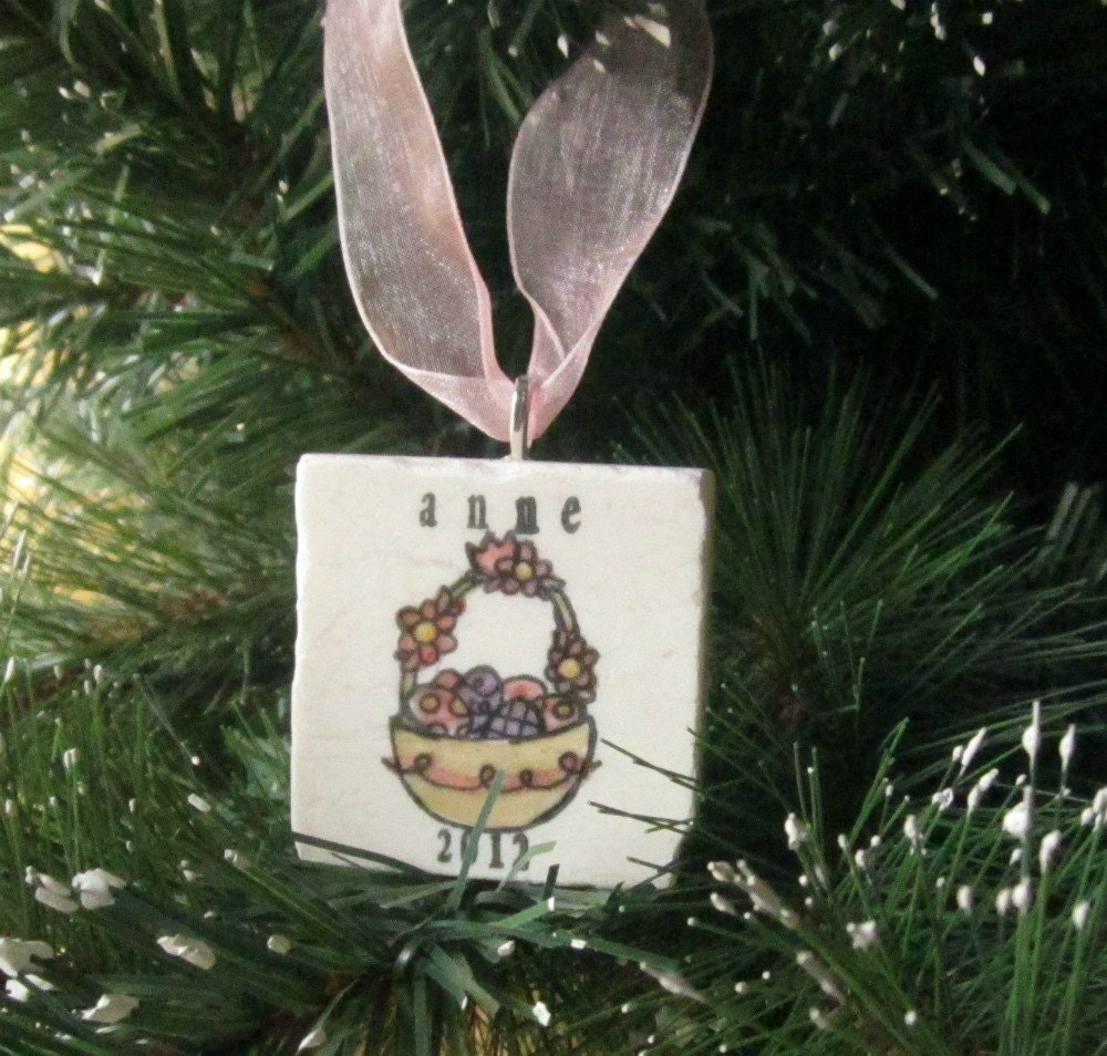 Personalized Easter Ornament, Pink and Purple, including Gift Box