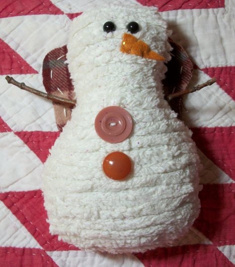 Vintage Chenille Snow Angel Ornament with Felted Wool Wings - Dusty Rose/Peachy Buttons