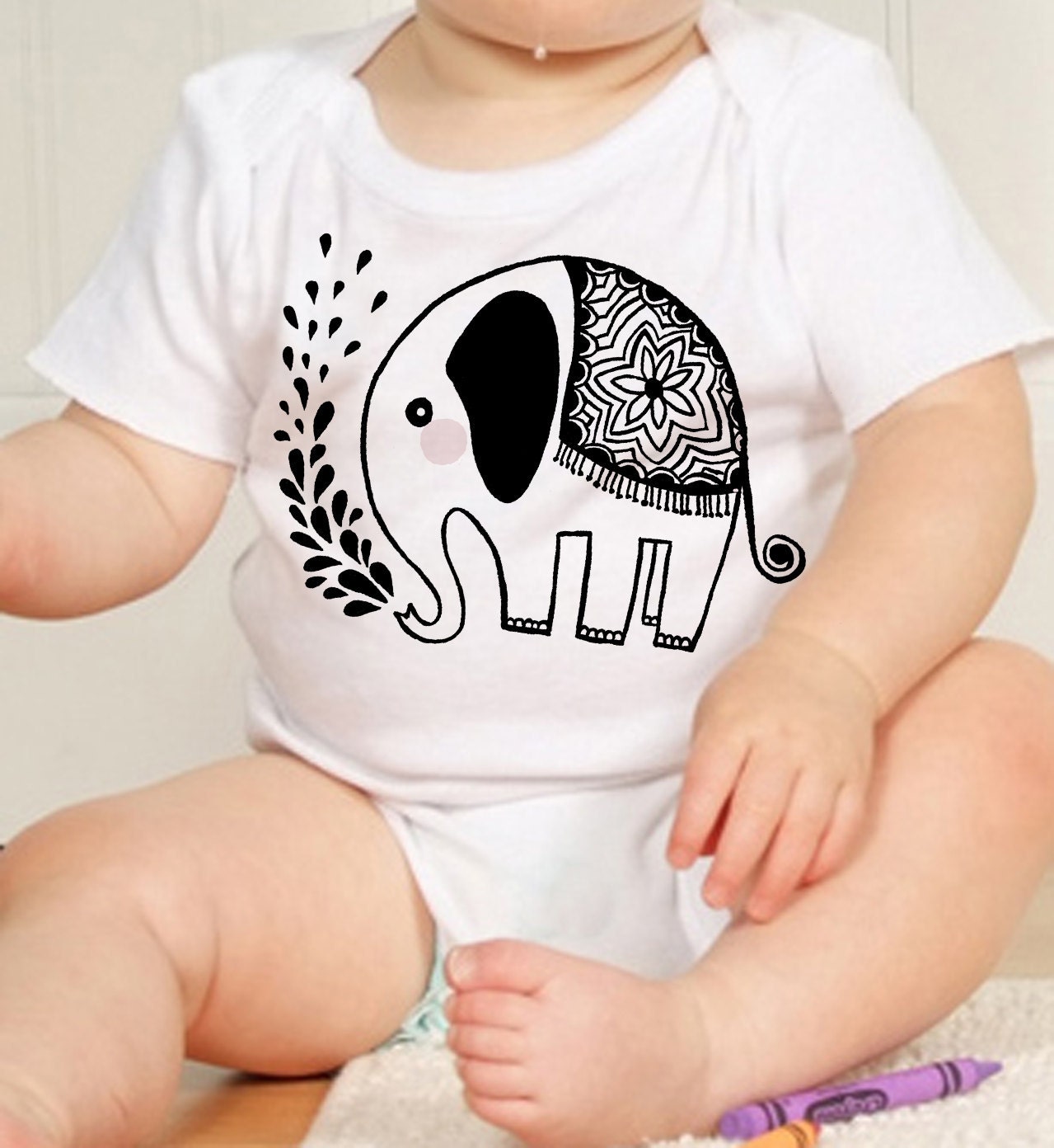 Elephant - Baby Onesie - elephant onesie,  Infant bodysuit, Screenprint, Unisex onesie