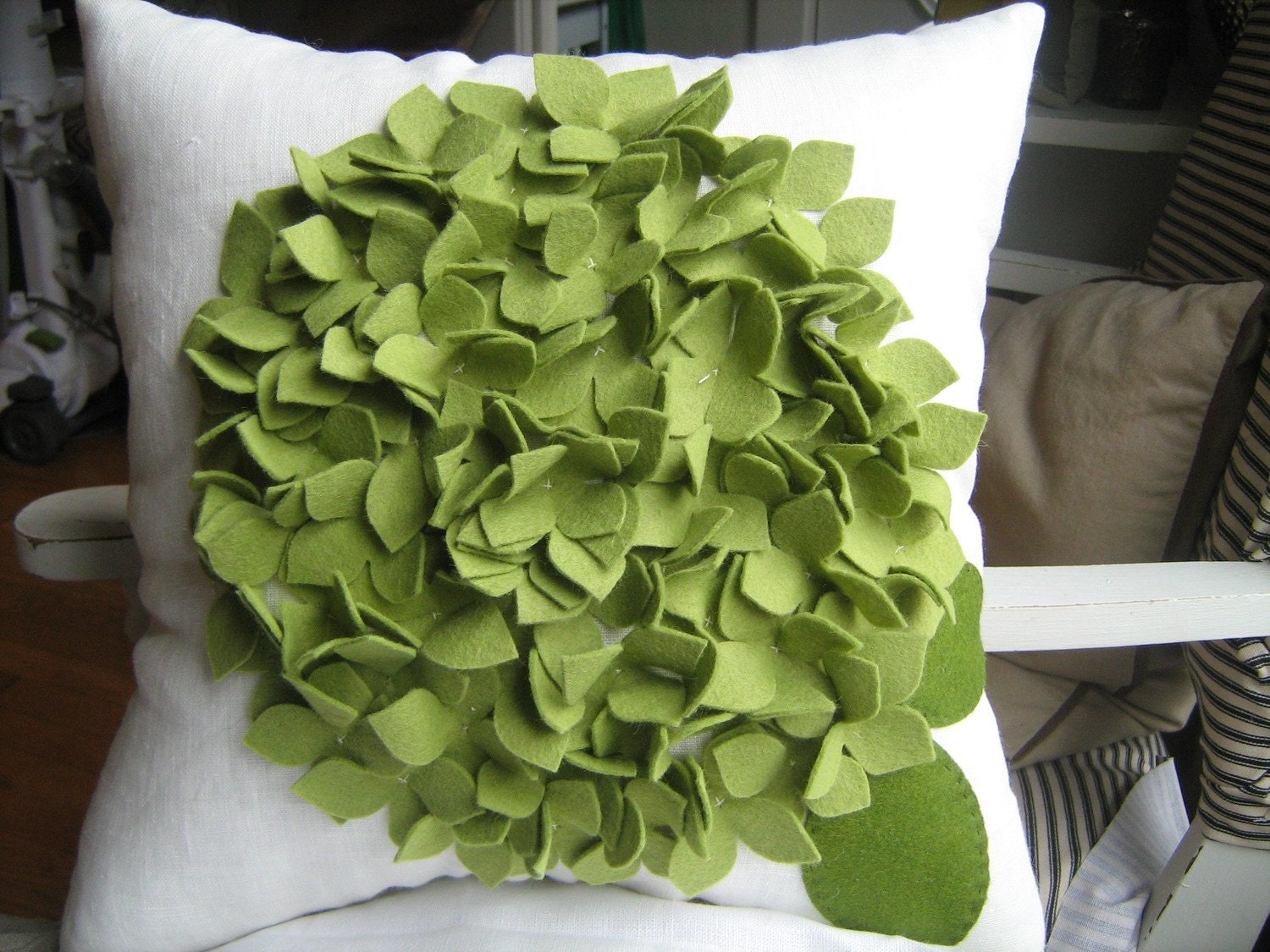 As Seen on ABC'S Good Morning America- Cream and Sage Green Hydrangea Pillow