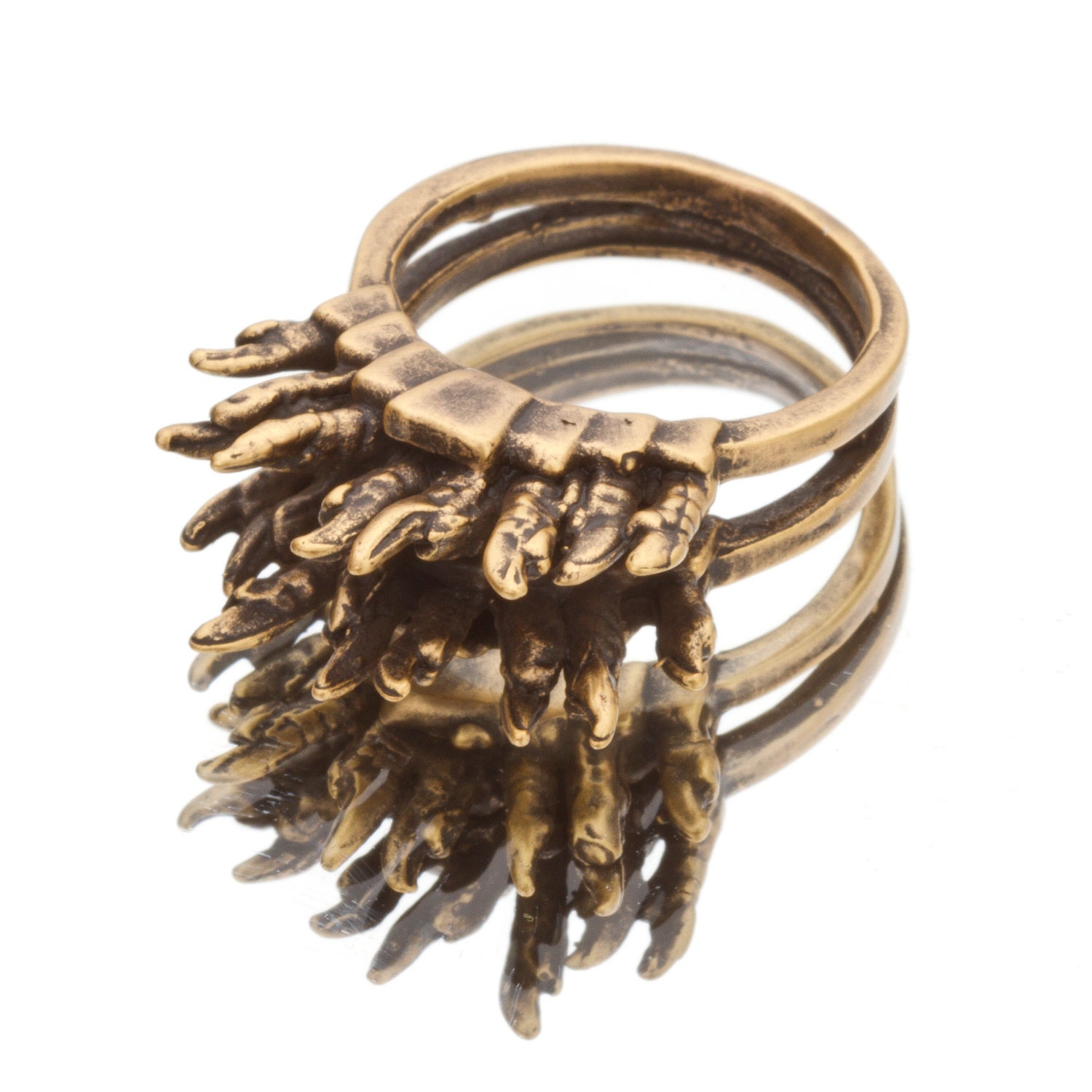 Double Asymmetrical Stack Ring - Bird Toe Cascade in ANTIQUE GOLD