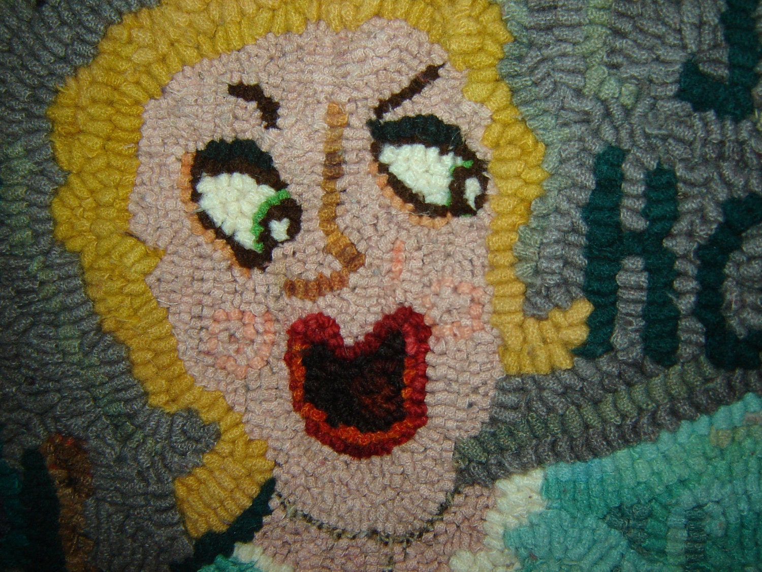 Primitive Hooked Rug Hand hooked rug Whimsy folk art