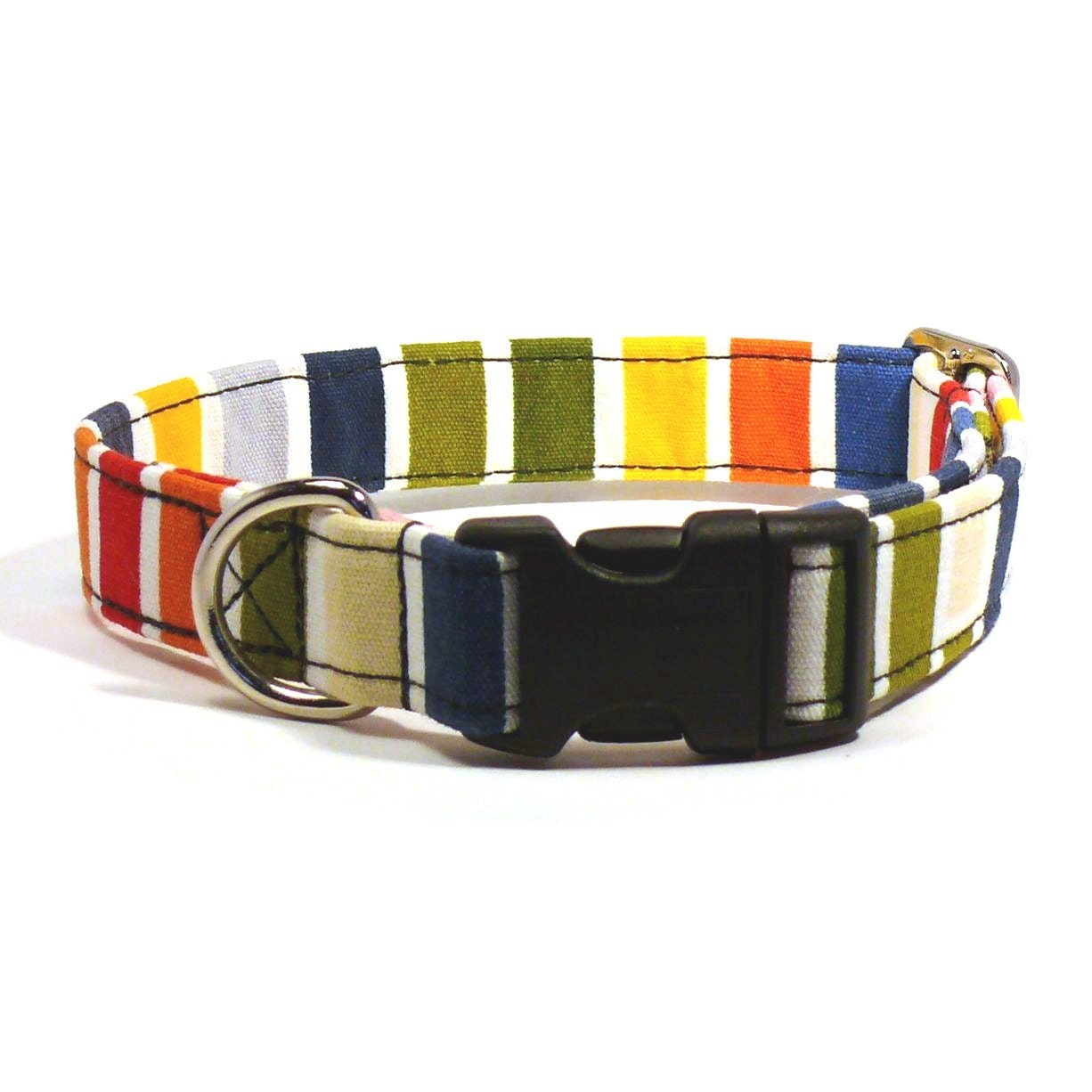 Happy colorful striped adjustable dog collar