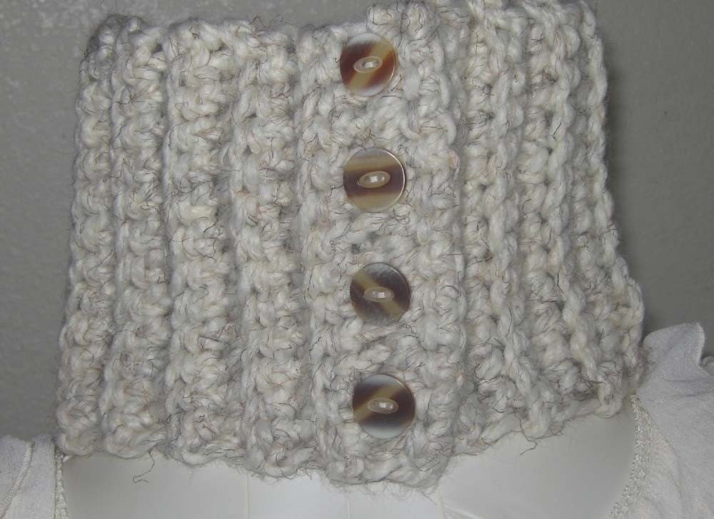 Ecru/Cream/Natural Colored Ribbed Neckwarmer/Cowl/Scarflette Chunky Crocheted Wool Blend