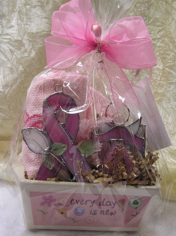 Breast Cancer Stained Glass Gift Basket by robinsglassworld