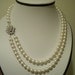 Wedding Necklace Bridal Pearl Necklace, Vintage Style Necklace, Double Strand Pearl Necklace, Rhinestone and Pearl Necklace. Marie
