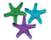 Colorful Crochet Starfish in Bright Blue, Purple, Green Ready to Ship