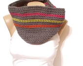 The Cozy Striped Cowl in Gray Heather, Pink, Lime, and Orange Neons