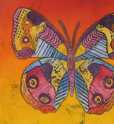 Blue and Yellow Butterfly 2 - Original Fine Art Collograph Print, Insect