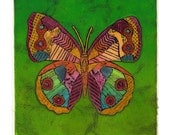 Original Collograph of Butterfly - Precis Orythia on Green 8
