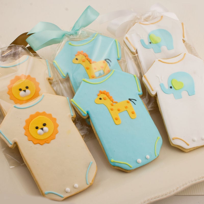 Onesie Sugar Cookie Favors - Adorable Animal Designs (12 favors, gift bagged and bowed)