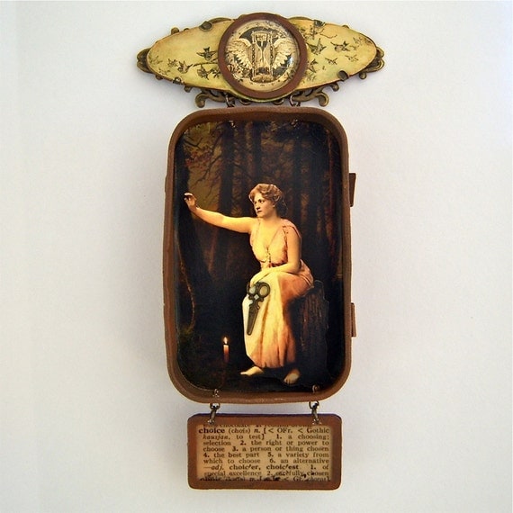 Mixed media altered Altoid tin shadow box assemblage - Time to Choose
