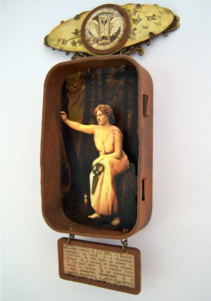 Mixed media altered Altoid tin shadow box assemblage - Time to Choose