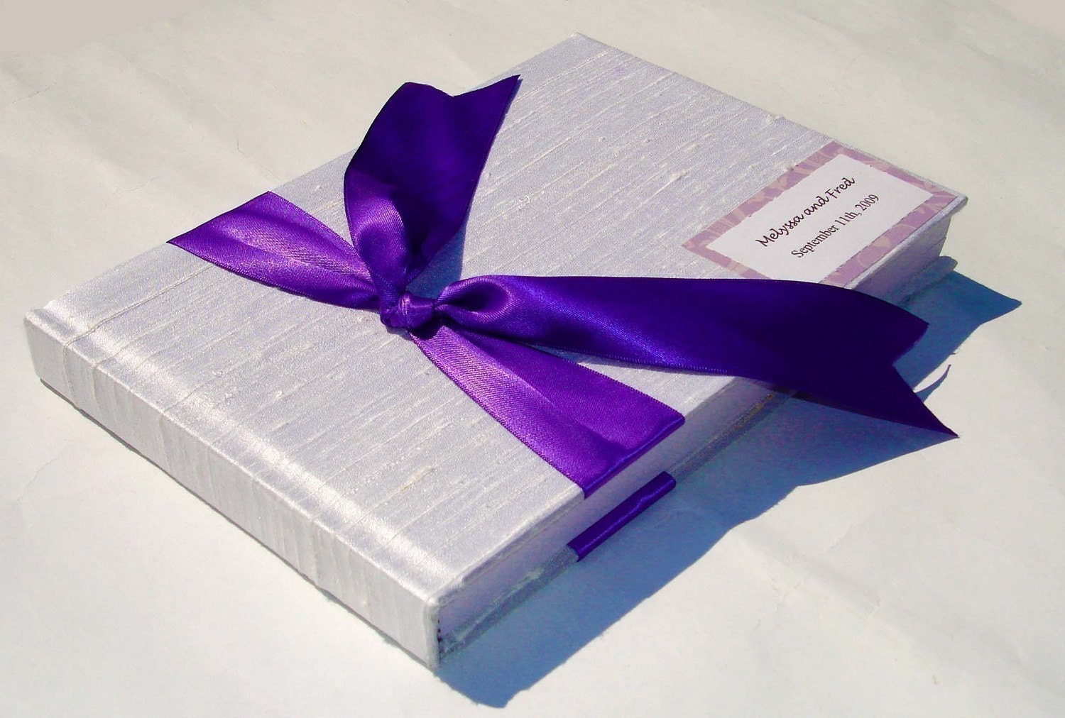 9x6  Wedding Guest Book write in only-50 Dupioni Silk Colors, Satin Ribbon Color, and Free Customized Monogram Card